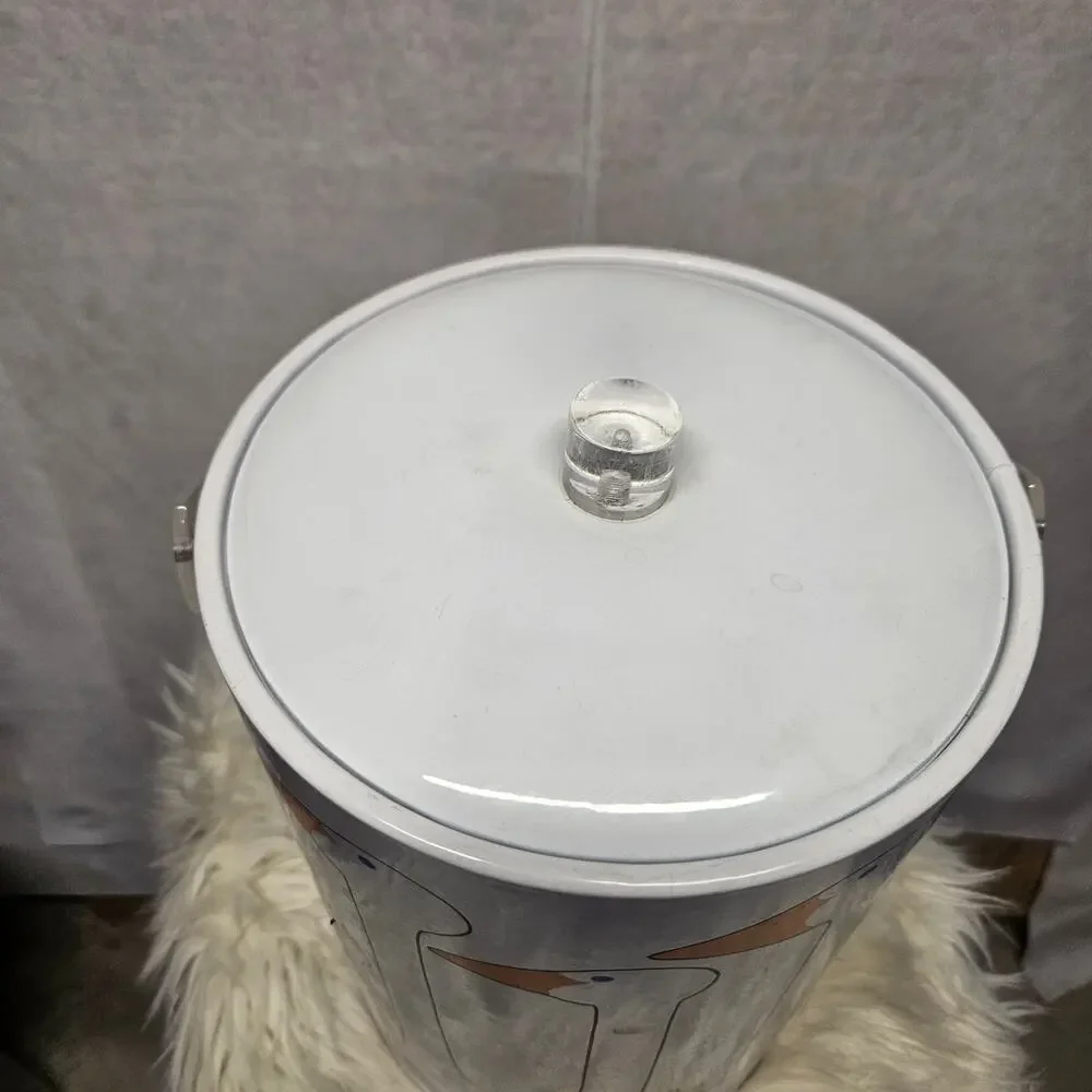 Vintage 1980s Country Geese Ice Bucket Canister White Blue Stripes